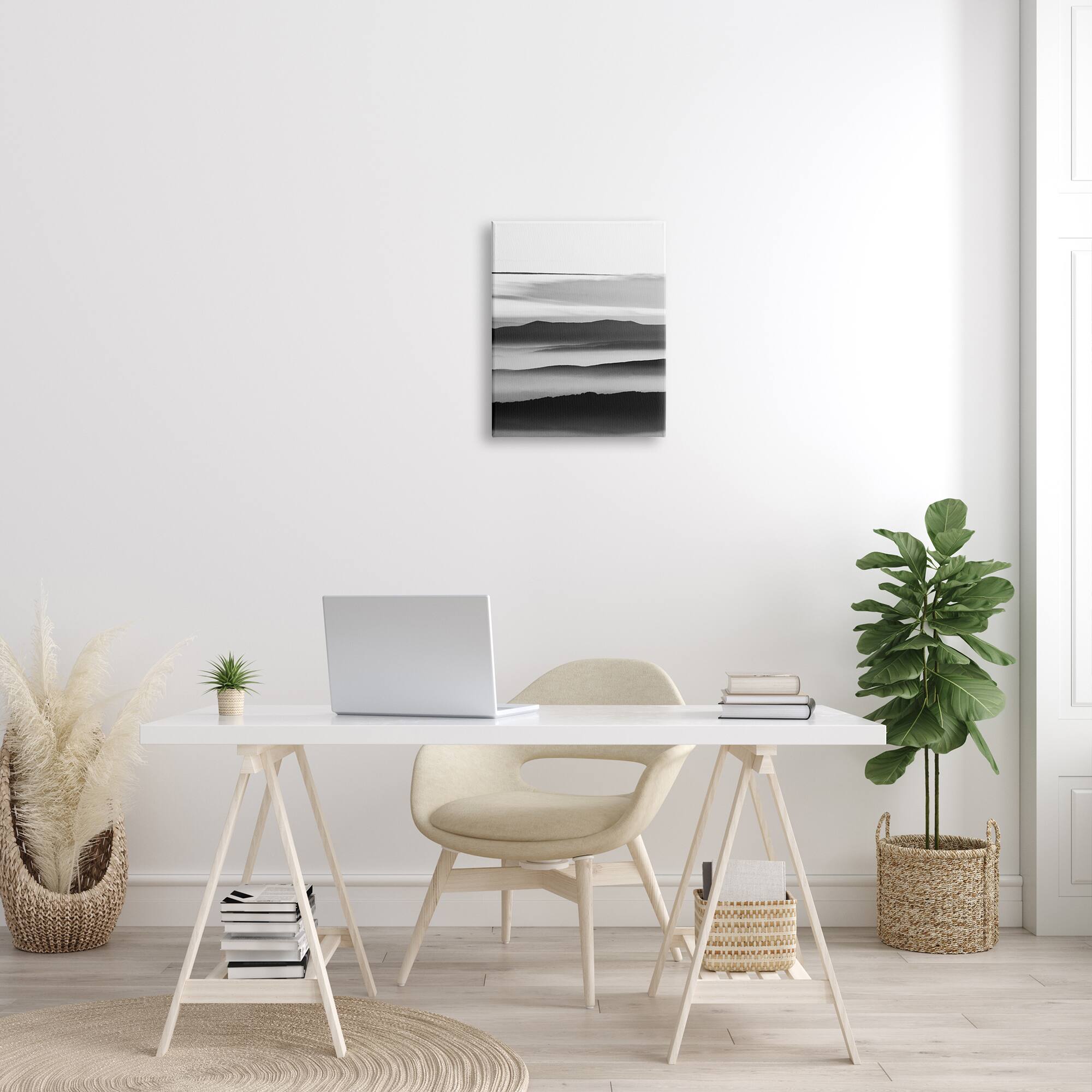 Stupell Industries Misty Clouds Eerie Mountain Landscape Black White Canvas Wall Art